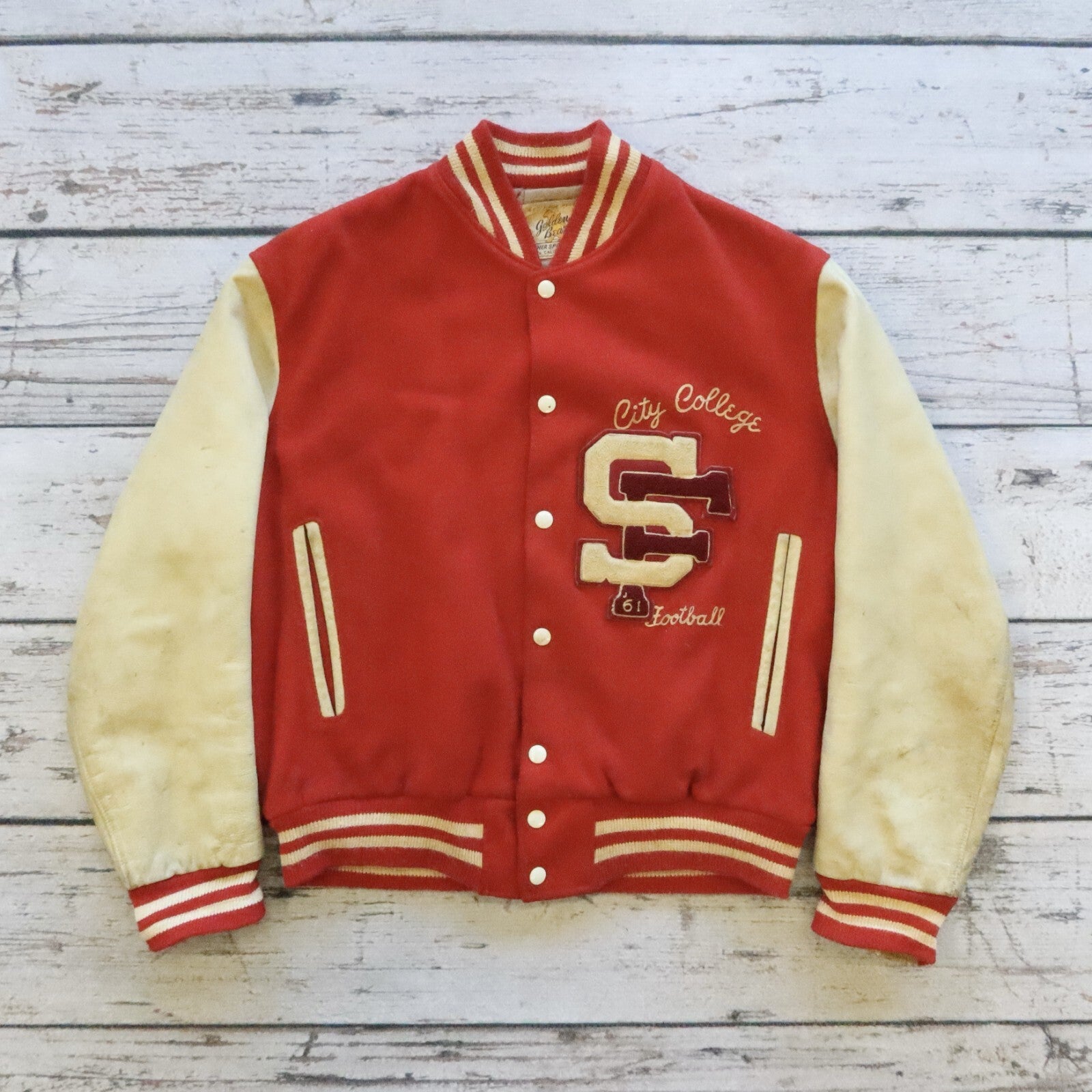 Vintage City College of San Francisco Leather Wool Varsity Jacket by Golden Bear