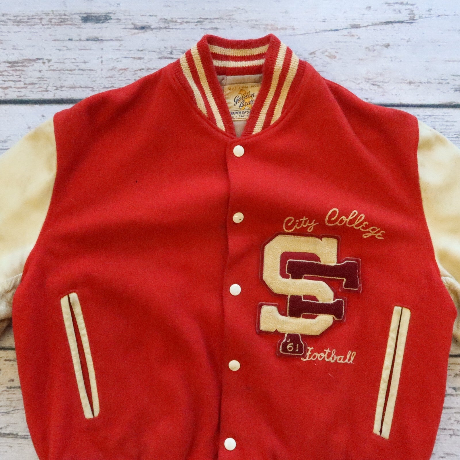 Vintage City College of San Francisco Leather Wool Varsity Jacket by Golden Bear