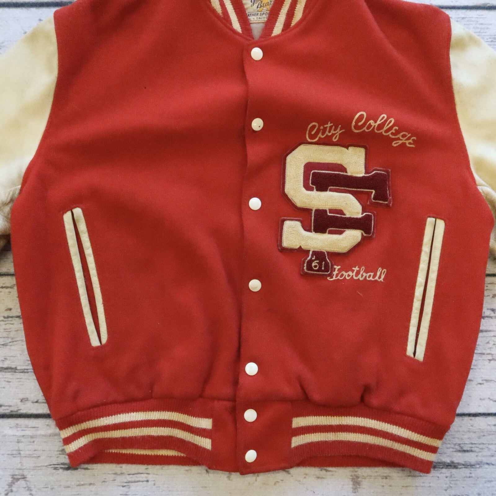 Vintage City College of San Francisco Leather Wool Varsity Jacket by Golden Bear