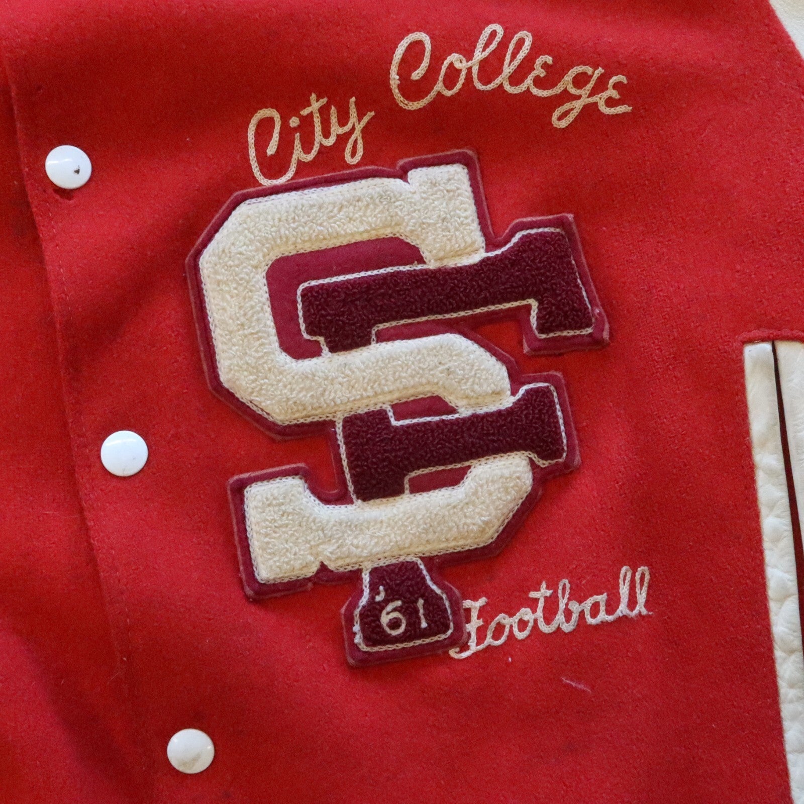 Vintage City College of San Francisco Leather Wool Varsity Jacket by Golden Bear